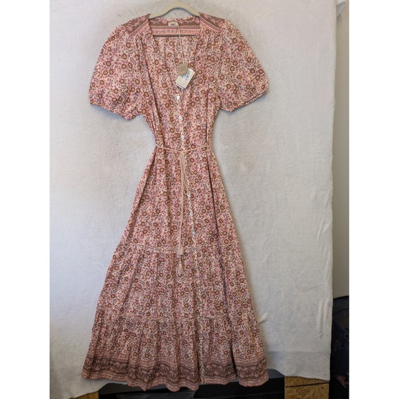 Faherty Dresses & Skirts - NEW Faherty Orinda Maxi Dress Women's L Earth Block Print Organic Cotton Tassel